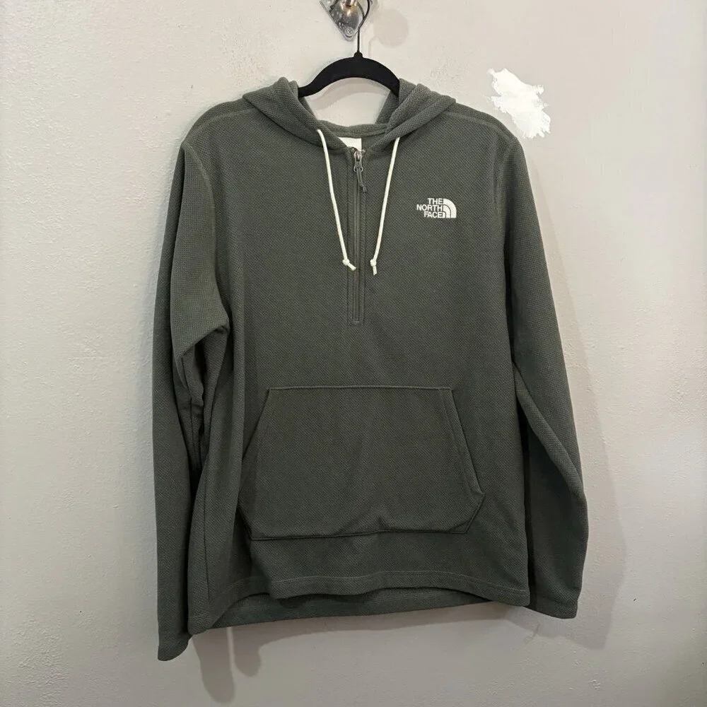 The North Face Waffle Hoodie In Green 1/2 Zip Kangaroo Pocket Men Medium